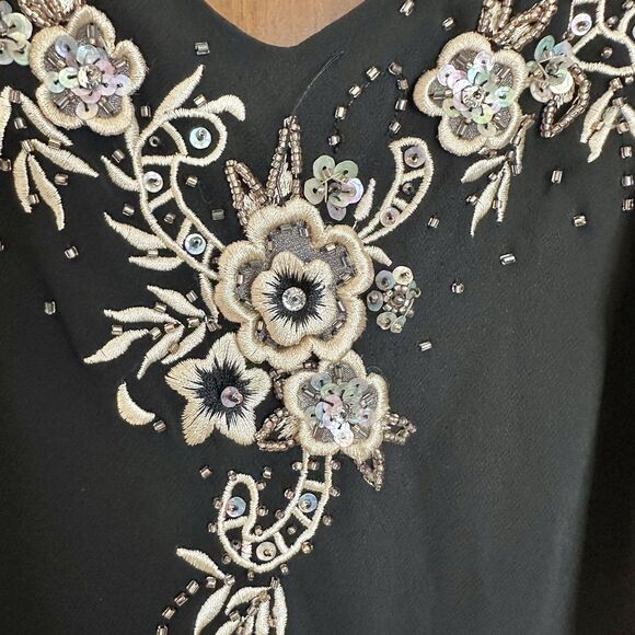 R & M Richards Dress 12 Black Embroidered Beaded Asymmetric Whimsygoth Gatsby - Picture 4 of 8